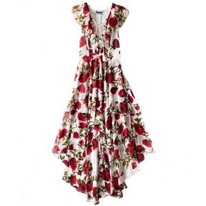 NWOT Meghan LA Floral Ruffle Lace Up Hi Low Dress